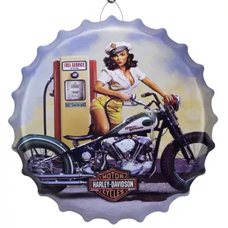 Tampa De Garrafa 40cm Estampa Em Relevo Metal 099 Harley Gas