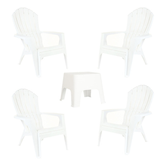 Juego De Jardin Sillon Miami X4 + Mesa Sunset Resistente Pvc Estructura Blanco