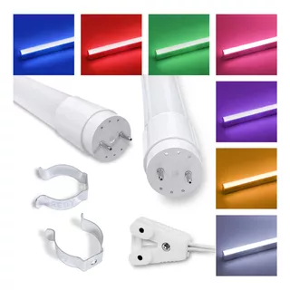 10 Tubo Led T8 Color 9,5w 60cm Biv + Soquete E Abraçadeira