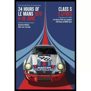 Porsche 911 Rsr 1973 Martini Lemans Cuadro Enmarcado 45x30cm