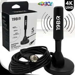 Antena Digital 4k Hd Interna Externa Para Tv Samsung LG Smart Led Lcd 3d Uhf Cabo Longo Com Base Magnética