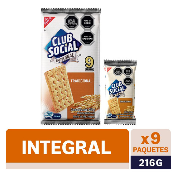 Galletas Saladas Club Social® Integrales 9 Paquetes X 24g