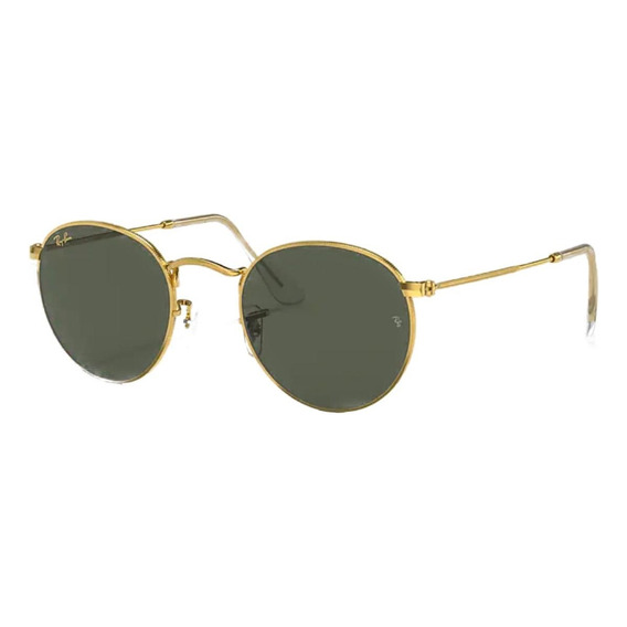 Arm. Solar Ray-ban Round Metal 0rb3447 Hombre Prot Uv 3 Color 919631 Lente Verde Varilla Oro Armazón Oro Diseño Protección UV