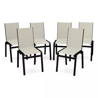 Kit 6 Cadeira Jantar Gourmet Alumínio Preto Tela Bege