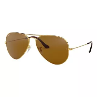 Gafas De Sol Ray-ban Aviator Classic Small Con Marco De Metal Color Polished Gold, Lente Brown De Cristal Clásica, Varilla Polished Gold De Metal - Rb3025