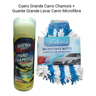 Cuero Secar Carro Chamois + Guante Lavar Carro Microfibra