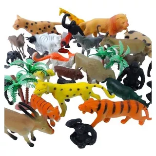 Kit Com 32 Miniaturas De Animais Da Fazenda Zoo E Macacos !