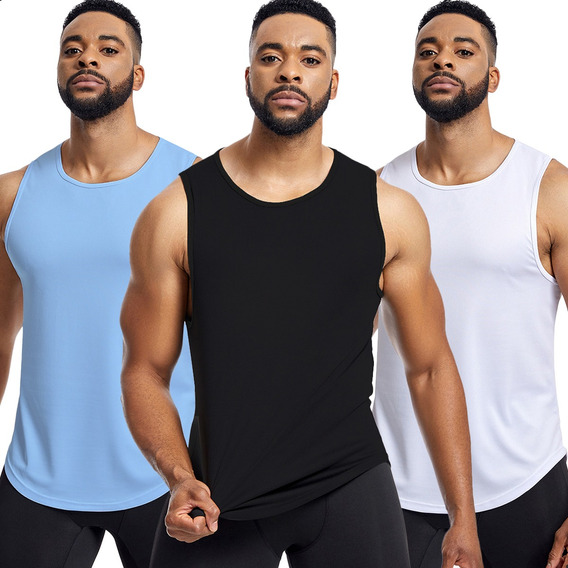 3 Camisillas Playera Sin Mangas Hombre Mangas Fitness 