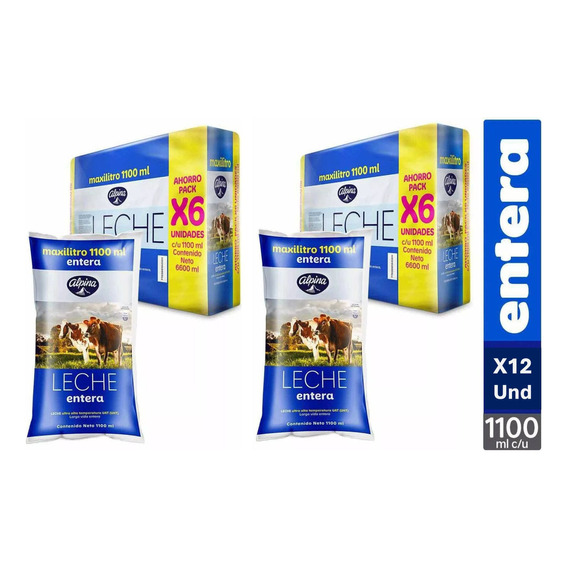 Pack X 12 Bolsas De Leche Entera 1.1 L