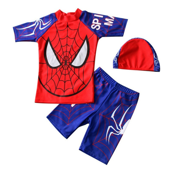 Traje De Baño Y Gorro De Spiderman Para Niños