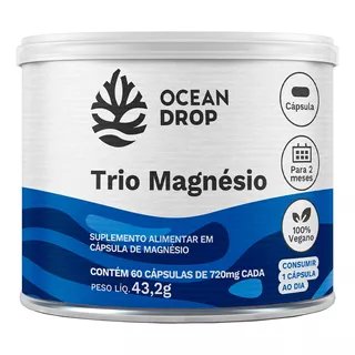 Trio Magnesio 720mg 60 Caps - Ocean Drop Sabor Sem Sabor