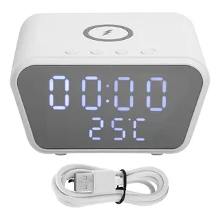 Reloj Despertador Smart C/cargador Inalámbrico, Temperatura Color Blanco