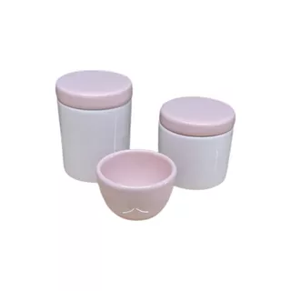 Kit Higiene Bebe Porcelana 3 Peças Branco Com Rose