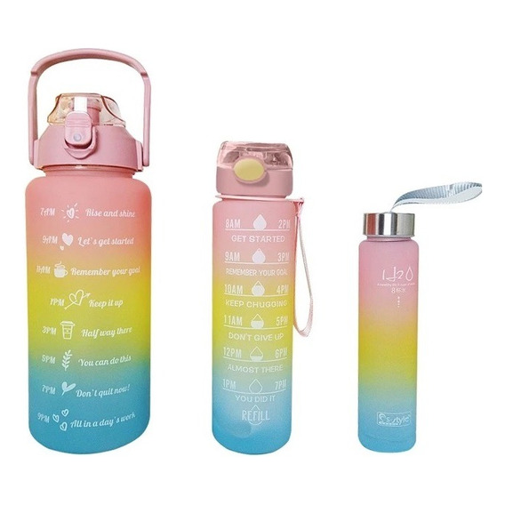 Kit 3 Botellas De Agua Motivacionales 2l 900ml 300ml En Clic