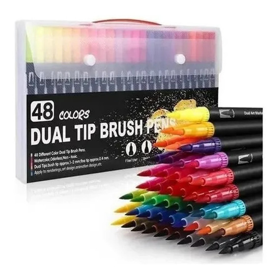 Plumones Pincel Brush 48 Colores Marcadores Punta Pincel