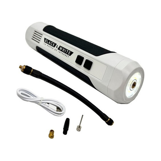 Compresor Aire Inflador Digital Con Linterna Black & White C Color Blanco y negro