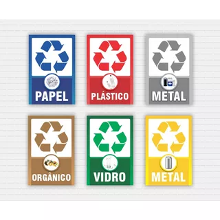 Kit 6 Placas Coleta Seletiva Reciclagem Material Lixos 20x30