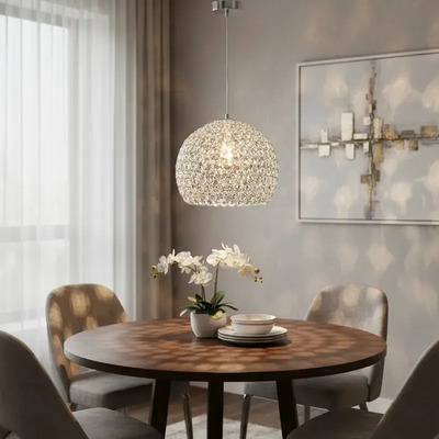 Colgante Esfera Cristal Cairel Cromo 20cm Luz Desing Cromo