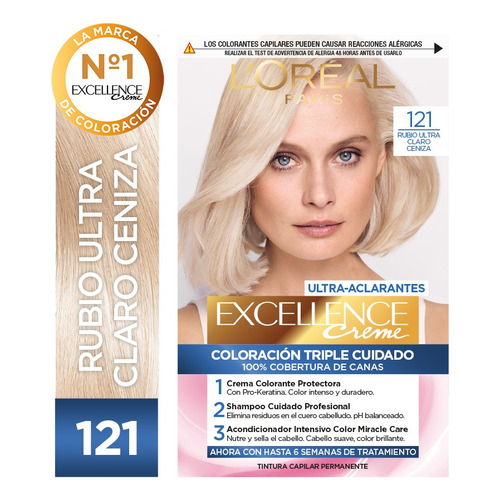  Kit De Coloración Excellence Creme L'oréal Paris Tono 121 Rubio Ultra Claro Ceniza