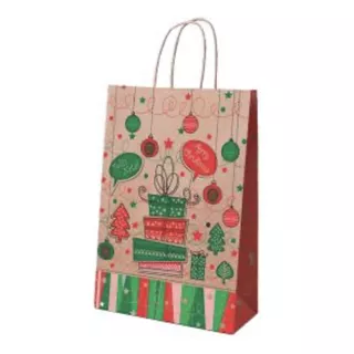 10 Sacolas Kraft Natalina Guirlanda Tam Gg 33x45x10 Cm