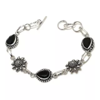 Pulsera Brazalete Plata 925 Piedra Natural Obsidiana Espinel