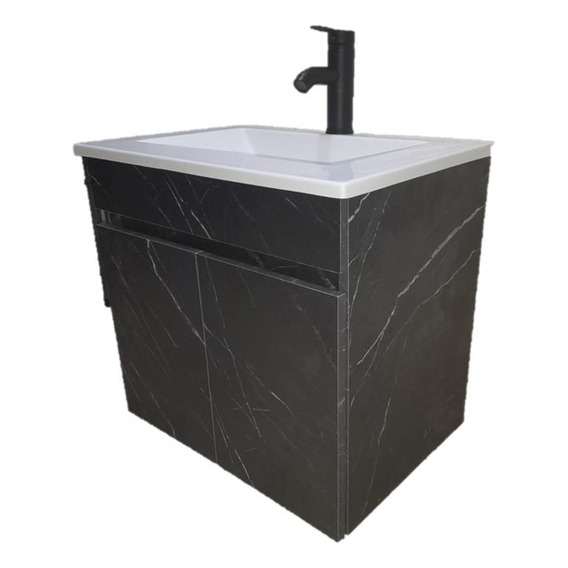 Lavabo Blanco, Mueble Flotante Negro Y Kit De Instalación