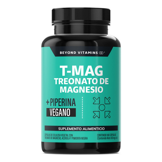 T-mag L- Treonato Magnesio, Magnesio Y Acerola | Alta Absorción Con Piperina Al 95% | Sin Azúcar - Suplemento Alimenticio Vegano Beyond Vitamins - 180 Cápsulas