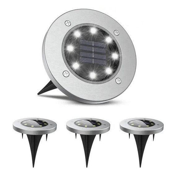 Foco Solar 8 Led Exterior Estaca Jardín Luz Cálida / Fría