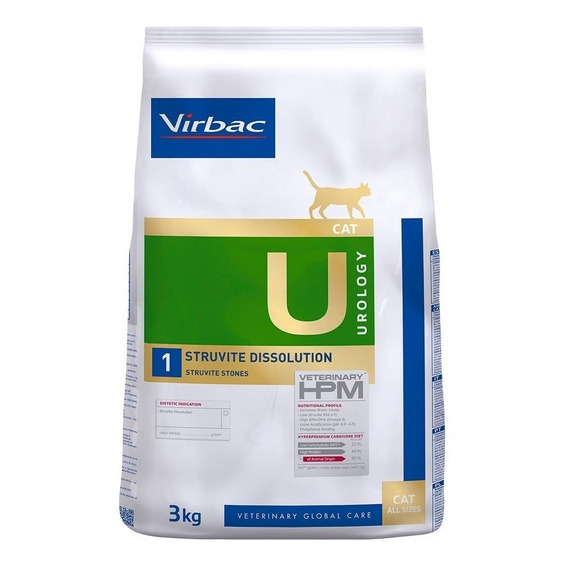 Alimento Virbac Veterinary HPM U1 Struvite Dissolution para gato sabor mix en bolsa de 3kg