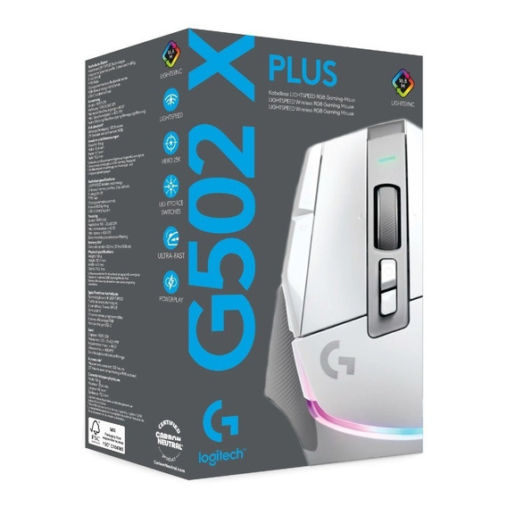 Mouse gamer inalámbrico recargable Logitech  Serie G G502 X Plus white