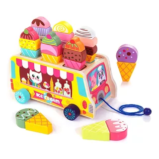 Juego Camión Helados Madera Imanes - Carrito Heladería Niños