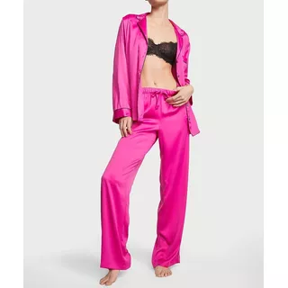 Pijama Victorias Secret Seda Modelo Clássico Fucshia Frenzy