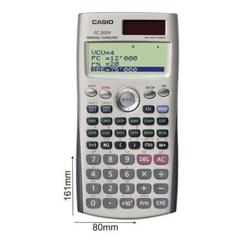 Calculadora Financiera Casio Fc-200v Con 4 Línea De Pantalla Color Dorada