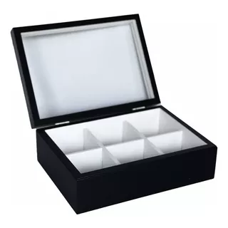 Caja De Té Madera Organizador Saquitos 6 Divisiones Negro