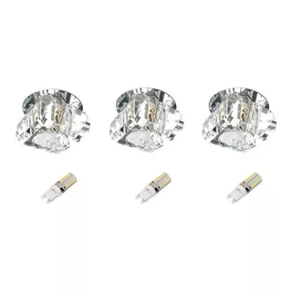 3 Spot Cristal Embutir G9 Gesso Sala Banheiro Ac661 + Led 3w