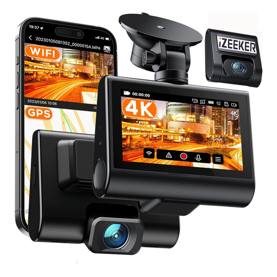 Izeeker 4k Dashcam 340° Panorámica Con Doble Cámara Wifi Gps