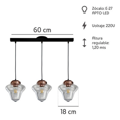 Colgante 3 Luces Rosario Iluminación Vintage Deco Apto Led