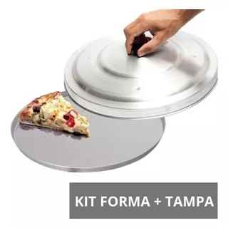 Kit Forma 35cm + Tampa Abafador Forma Pizza 36cm De Alumínio