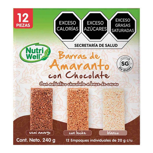 Mix De Barras De Chocolate Nutriwell 12 Piezas 240g