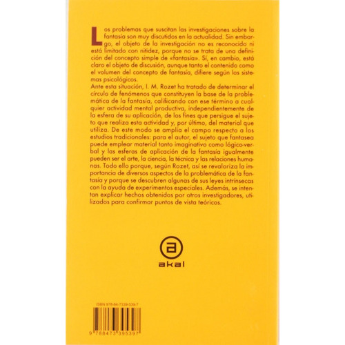 Psicología De La Fantasía: Sin Datos, De I M Rozet. Serie Sin Datos, Vol. 0. Editorial Akal, Tapa Blanda, Edición Sin Datos En Español, 1981