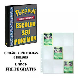 Álbum Fichário Pasta Pokemon + 20 Folhas + 1 Carta Brinde