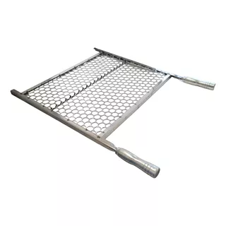 Grelha Churrasco Tela Furo Moeda Inox 50x40 E Cabo Aluminio