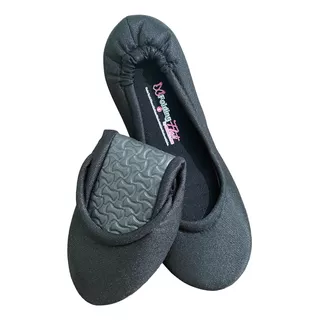 30 Pantuflas Folding Flats Negro Satín Evento Boda Sat1full