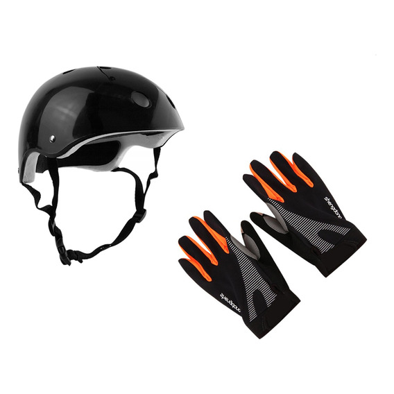 Casco Bicicleta Negro Adulto+guantes Touch / Forcecl