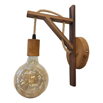 Aplique 1 Luz Madera Cable De Yute Pared Rustico 