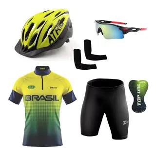 Conjunto Roupa Ciclismo + Óculos De Proteção + Capacete Bike