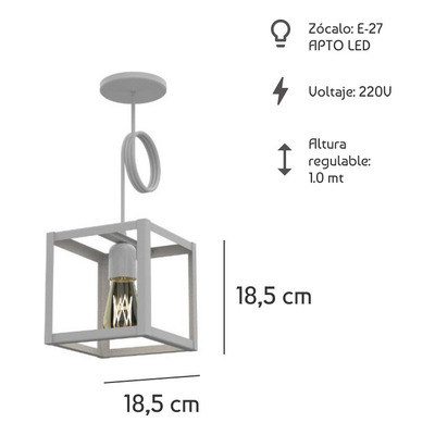 Lampara Colgante 1 Luz Cubo Recto Blanco Apto Led Linea Spl