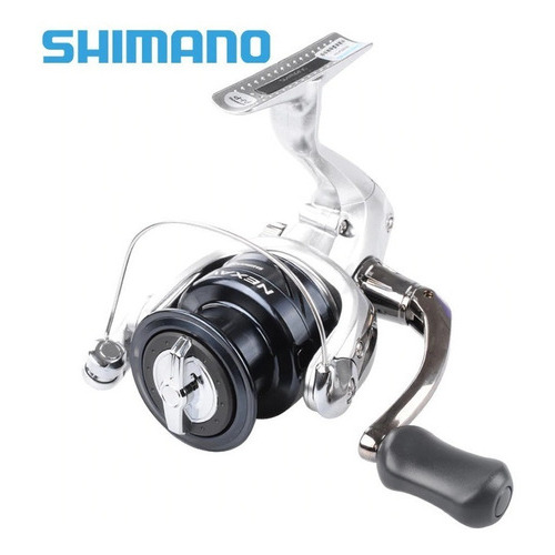 Molinete Shimano Nexave Fe 1000 plateado y azul, lado de la manivela derecha/izquierda