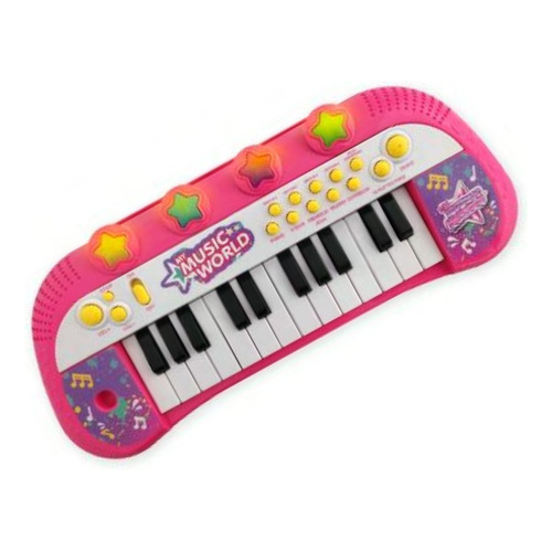 Organo Piano De Pie Con Taburete Y Micrófono 24 Teclas Color Rosa