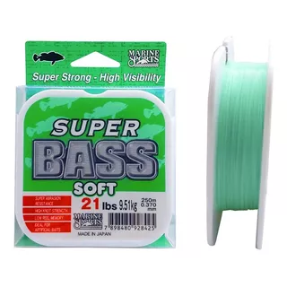 Linha Monofilamento Super Bass Soft 0,37mm 21lbs 9,51kg 250m Cor Verde